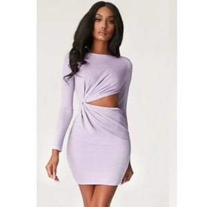 MESHKI FAWN TWIST SIDE LONG SLEEVE SHIMMER DRESS XS